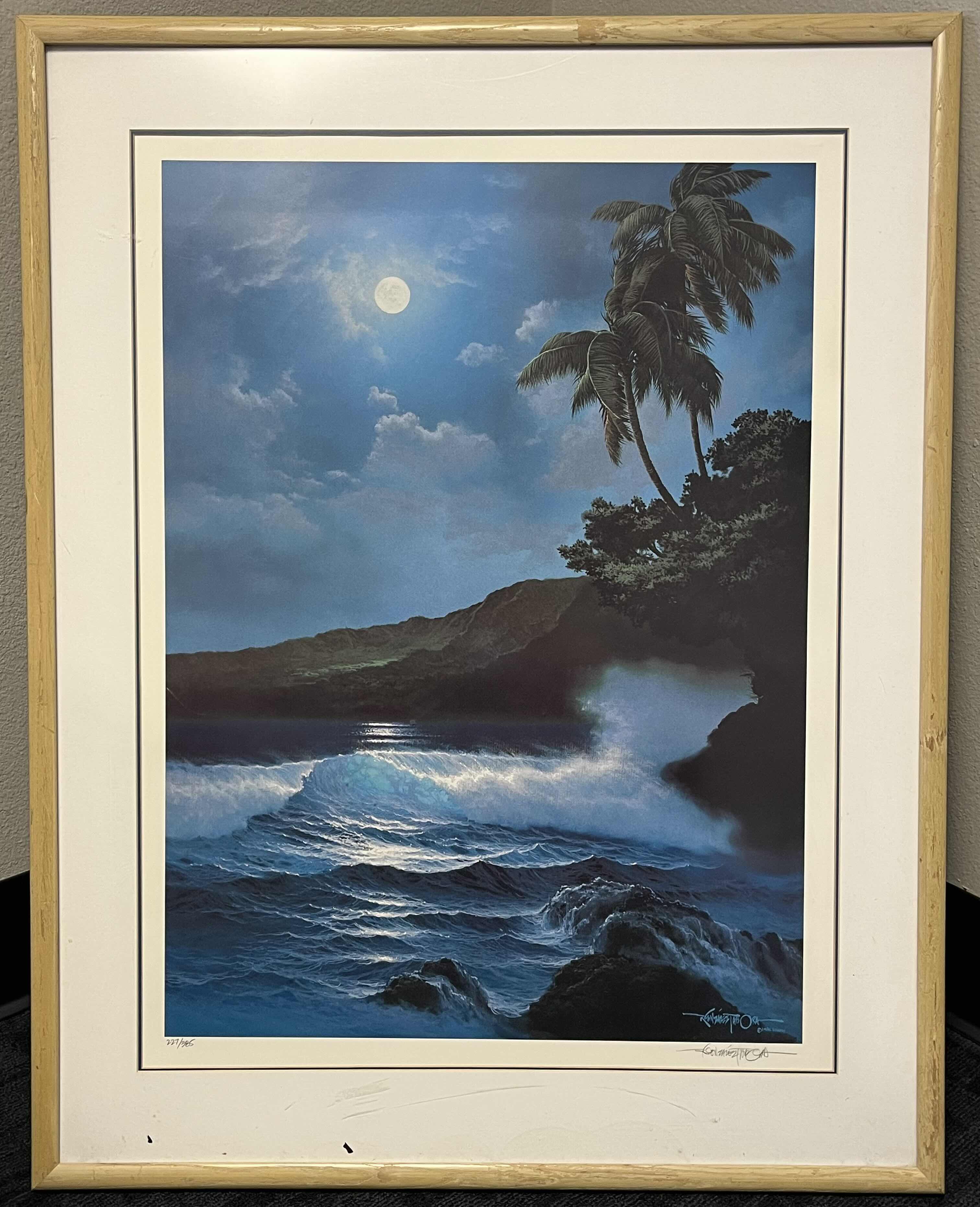 Photo 1 of REFLECTIONS OF TROPICAL MOON LITHOGRAPH FRAMED ARTWORK SIGNED BY ROY TABORA HAWAII YR1986 227/385 31.25” X 39.5”