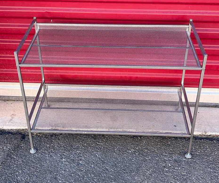 Photo 1 of BRUSHED NICKEL FINISH METAL MESH 2 SHELF RACK W 1 EXTRA SHELF 26.5” X 12” H18”