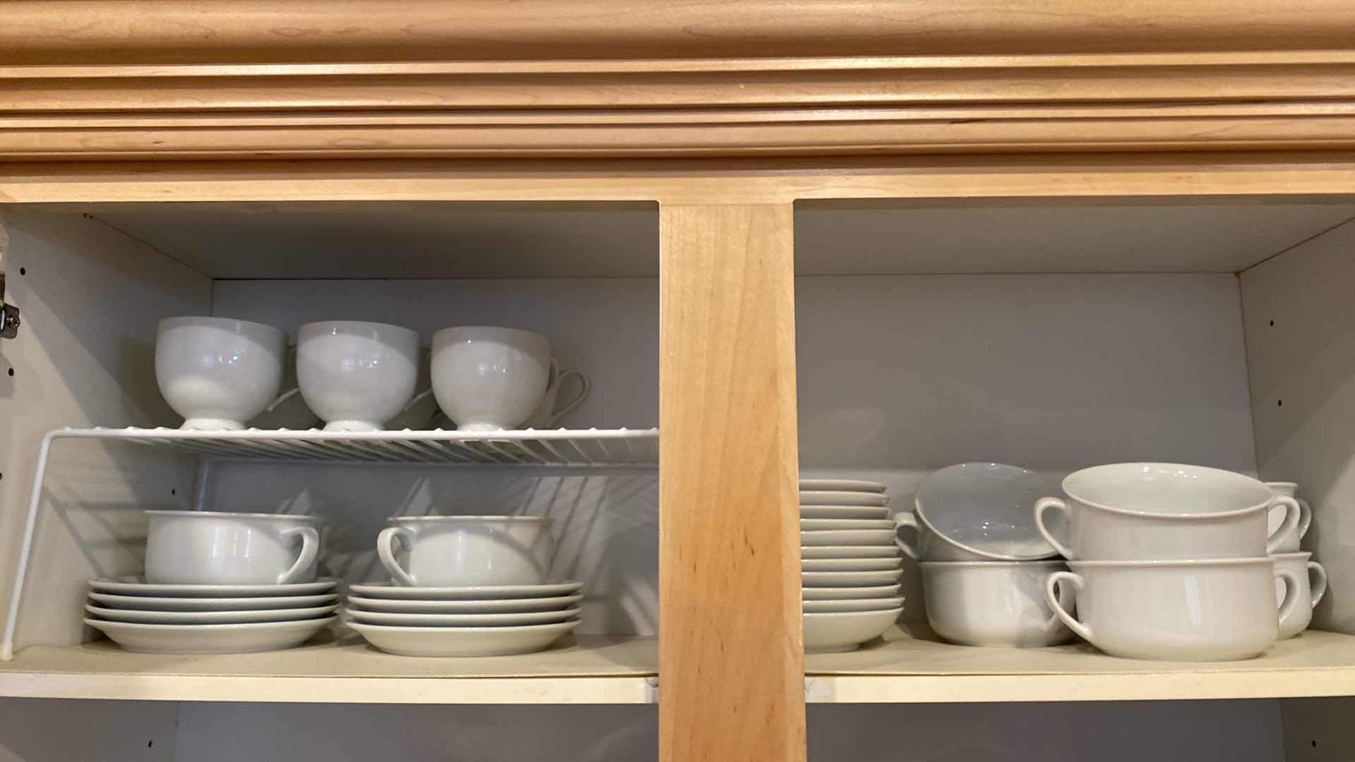 Photo 1 of CONTENTS OF SHELF WILLIAMS SONOMA SOUP BOWLS, MIKASA CUPS, SAUCERS