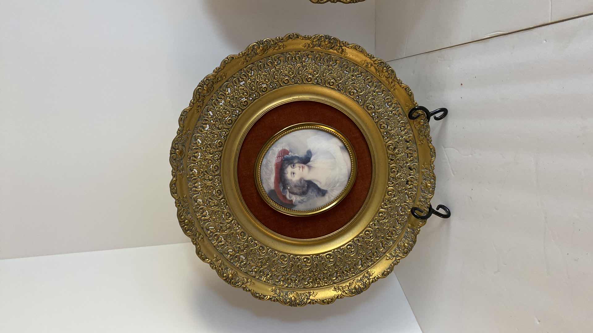 Photo 2 of PAIR OF ANTIQUE RESIN REPOUSSE PLATES BY GAINSBOROUGH  AND MIGNARD 14”