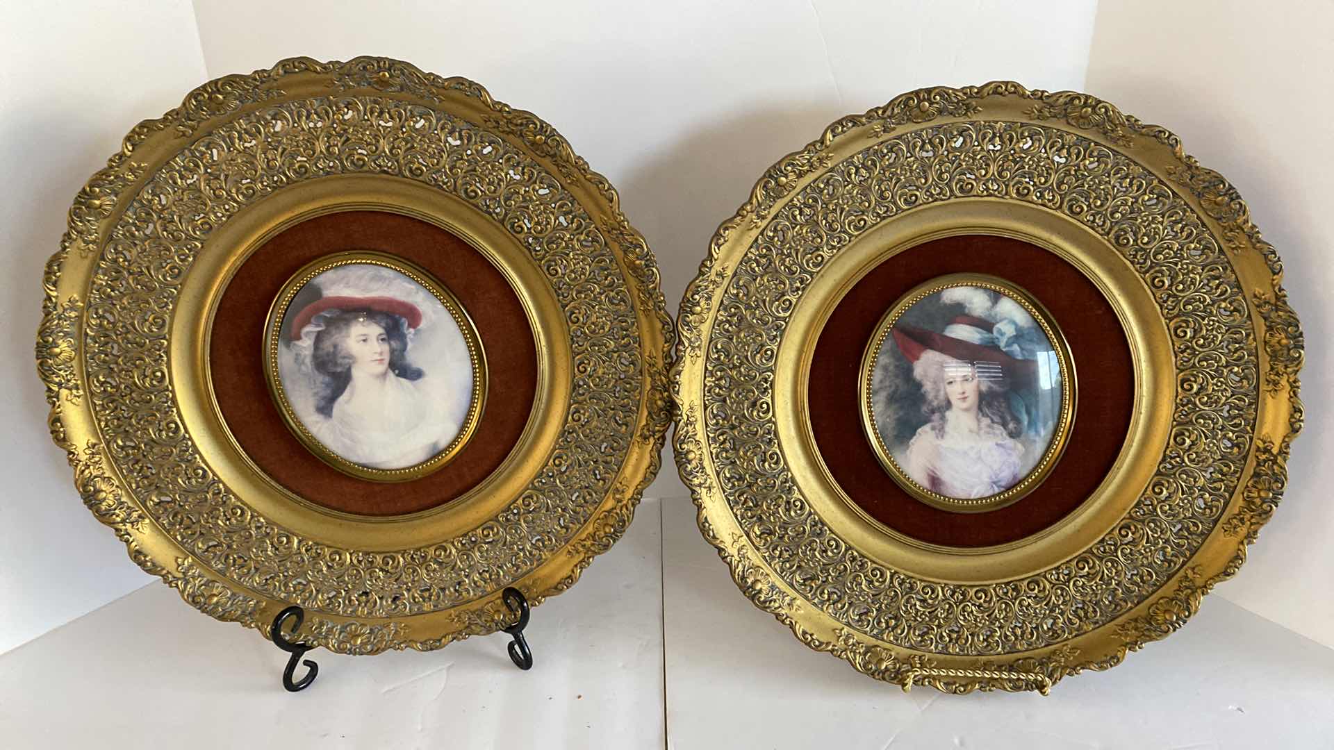 Photo 1 of PAIR OF ANTIQUE RESIN REPOUSSE PLATES BY GAINSBOROUGH  AND MIGNARD 14”