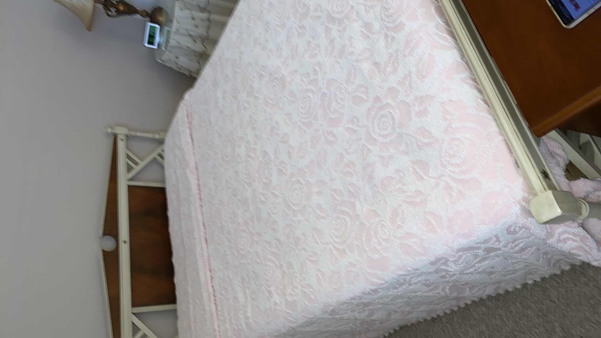 Photo 1 of FULL SIZE COVERLET, PINK AND WHITE (BED SOLD SEPARATELY)