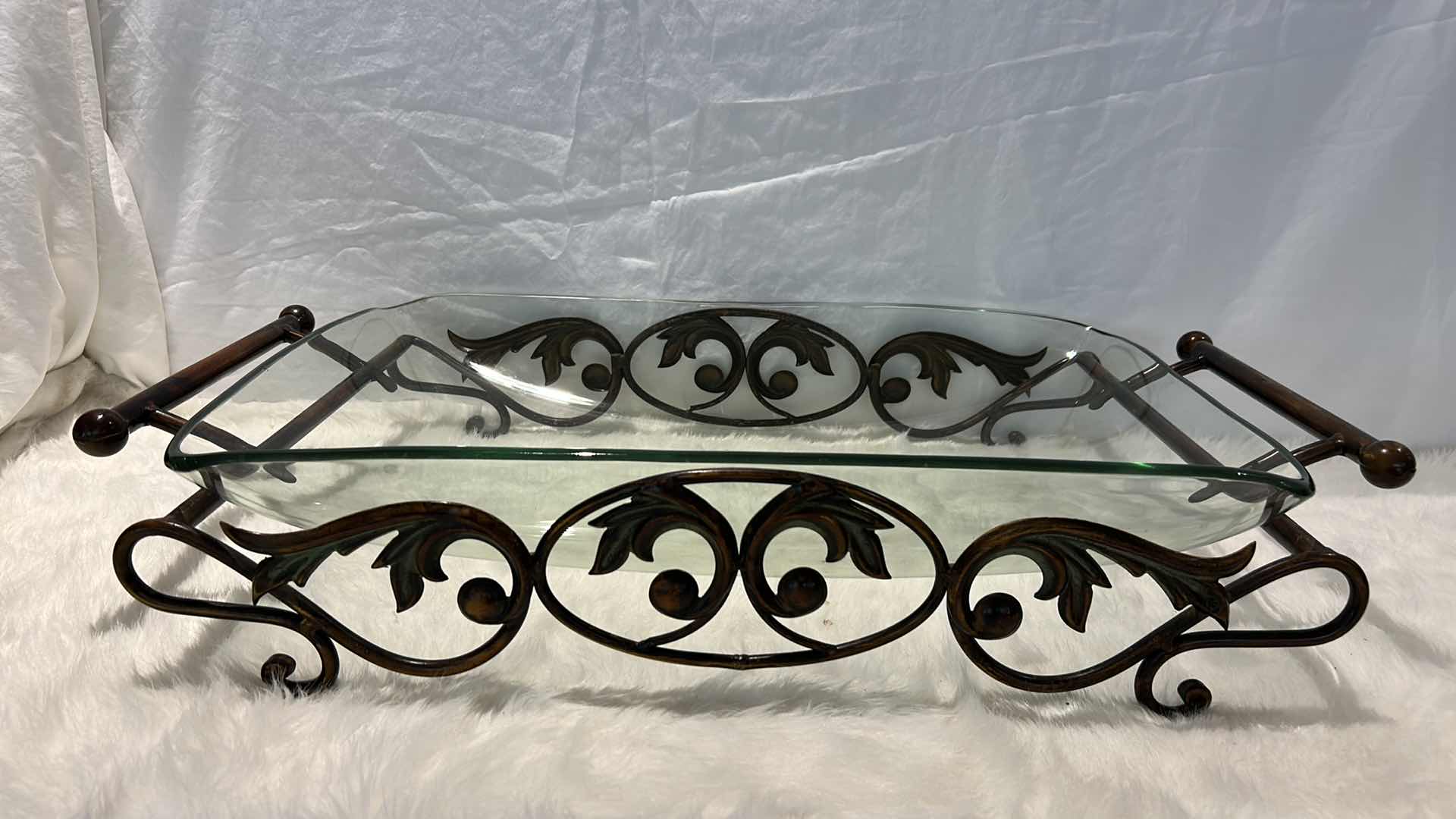 Photo 2 of GLASS AND METAL SERVING TRAY 27” x 14” x H5”