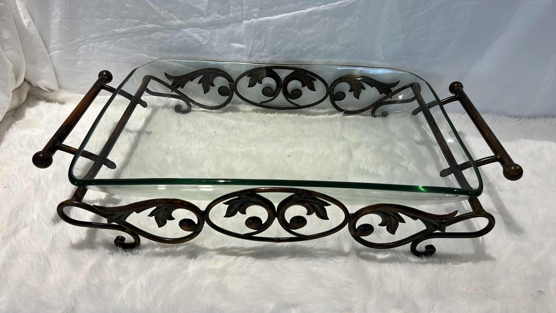 Photo 6 of GLASS AND METAL SERVING TRAY 27” x 14” x H5”