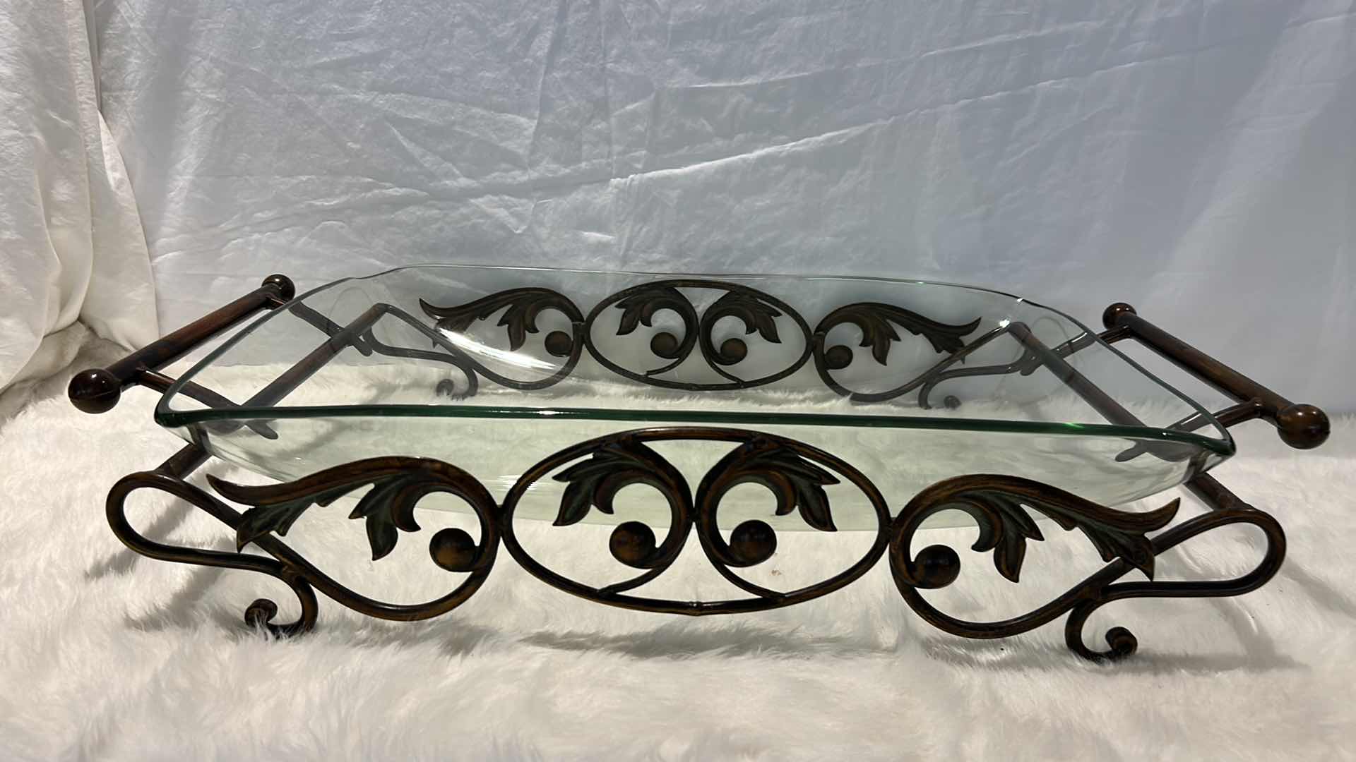 Photo 3 of GLASS AND METAL SERVING TRAY 27” x 14” x H5”