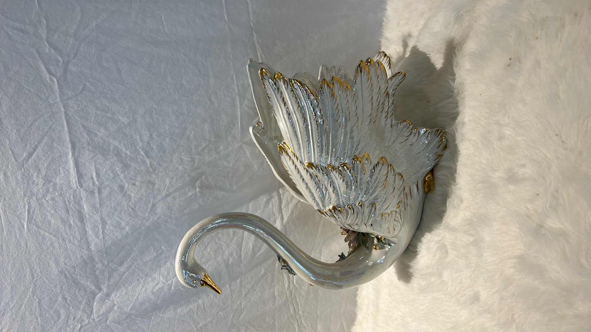 Photo 5 of VINTAGE IRIDESCENT IVORY PORCELAIN SWAN WITH GOLD MADE IN ITALY 15” x 16”