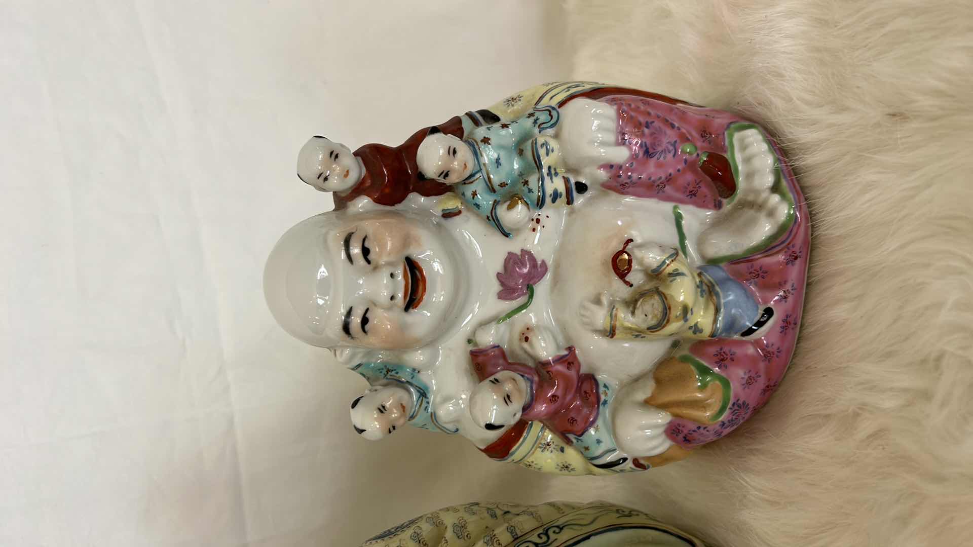 Photo 3 of 4 PORCELAIN LAUGHING BUDDHAS TALLEST 10”