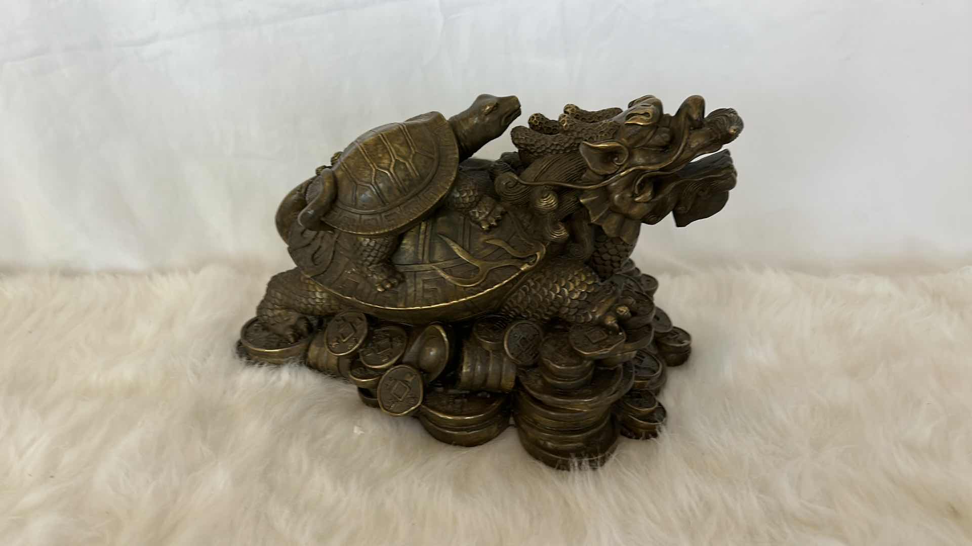 Photo 2 of VINTAGE CHINESE GILDED BRONZE MONEY DRAGON METAL SCULPTURE 9” x 6”