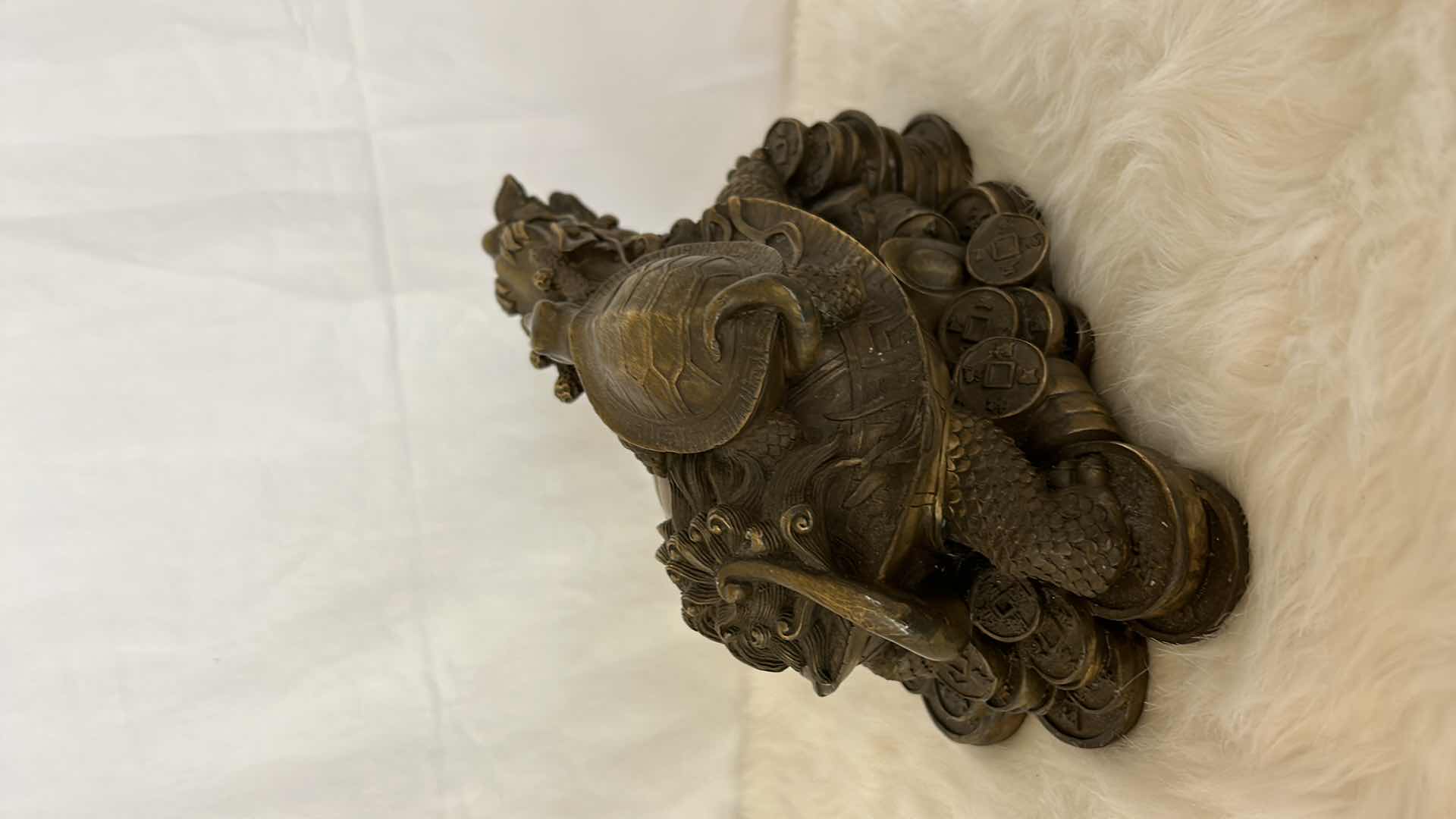 Photo 5 of VINTAGE CHINESE GILDED BRONZE MONEY DRAGON METAL SCULPTURE 9” x 6”