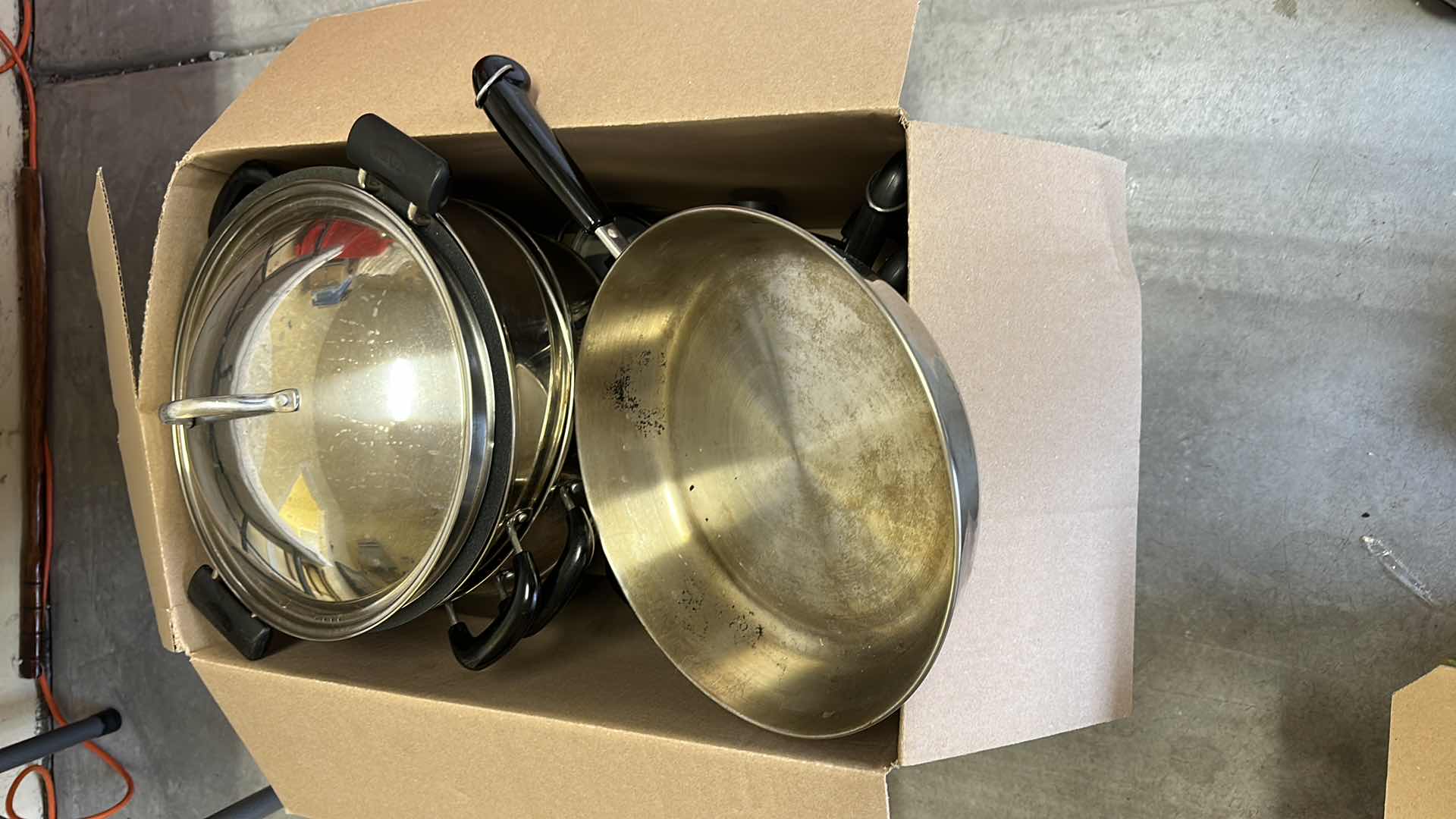 Photo 1 of BOX OF ASSORTED LARGE POTS AND PANS