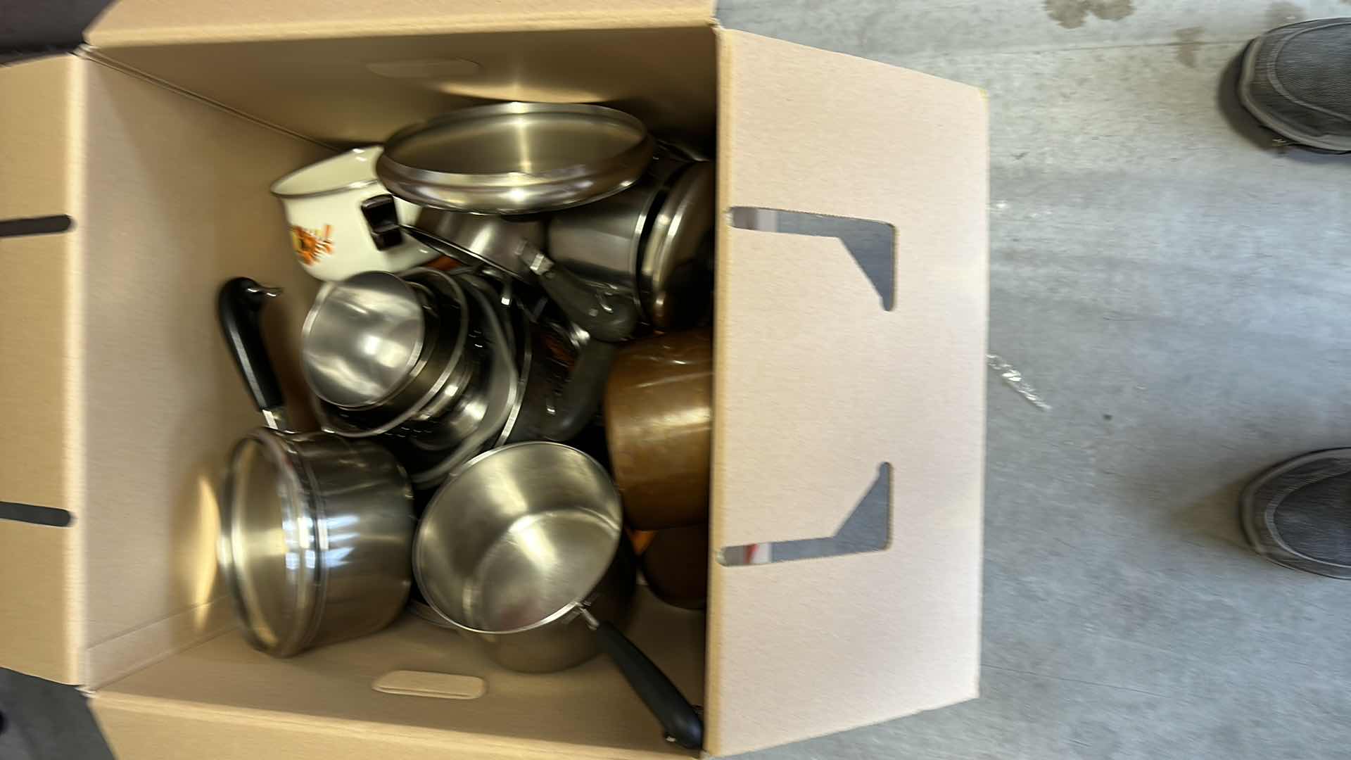 Photo 1 of BOX OF ASSORTED SMALL POTS AND PANS