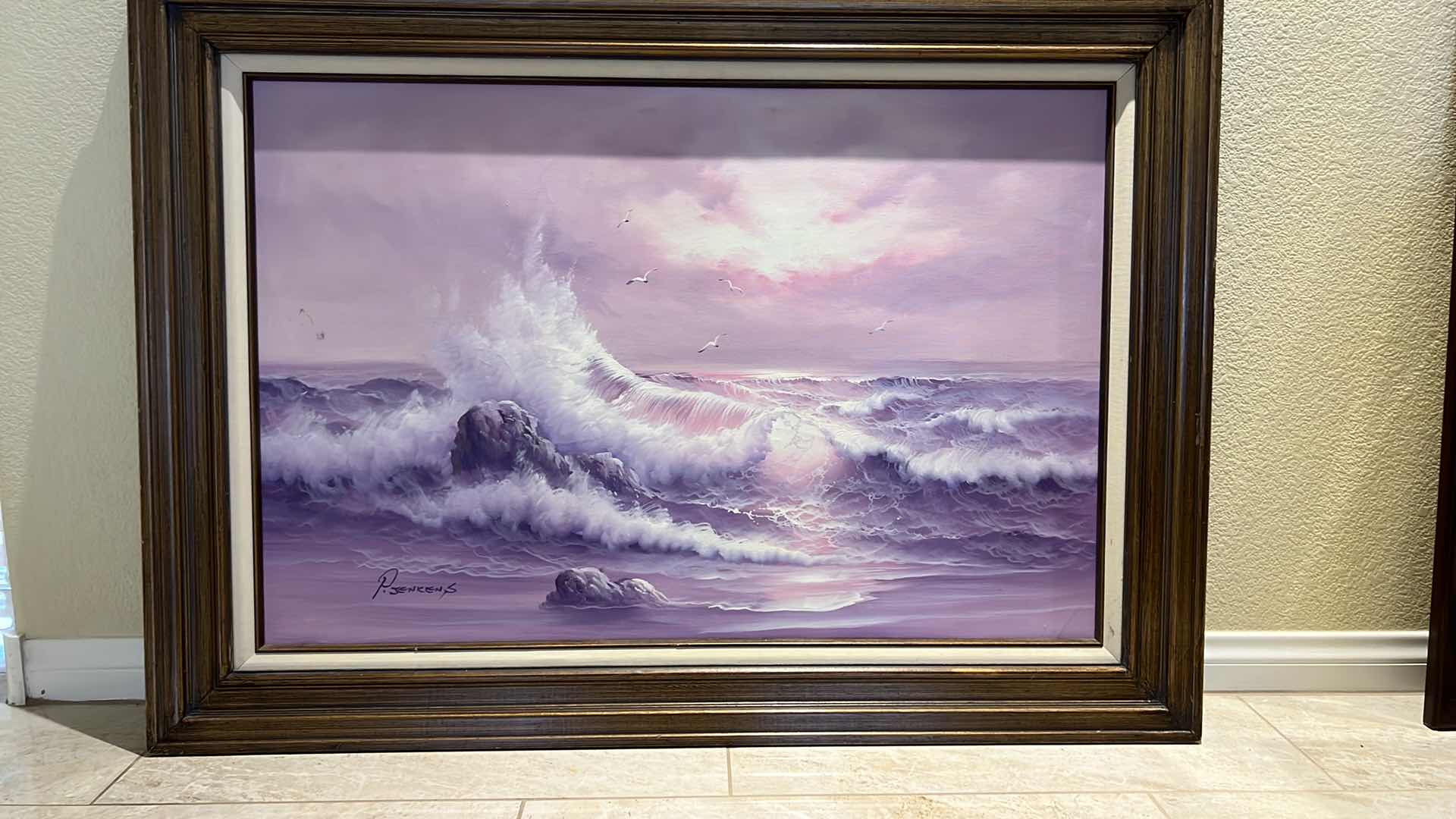 Photo 2 of VINTAGE FRAMED “OCEAN” CANVAS OIL PAINTING 44” x 32”