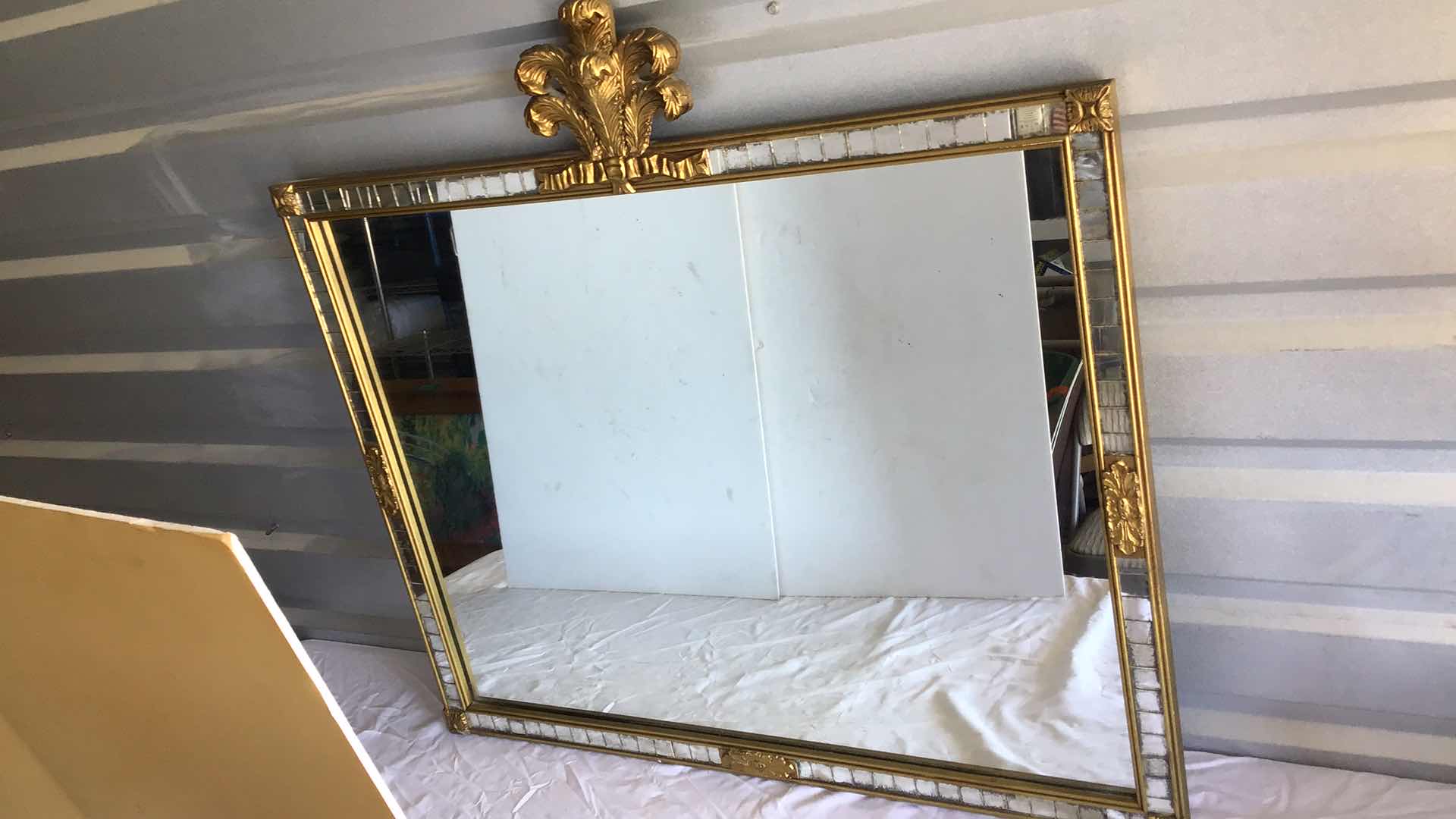 Photo 2 of ORNATE GOLD HANGING WALL MIRROR 37” X 34”