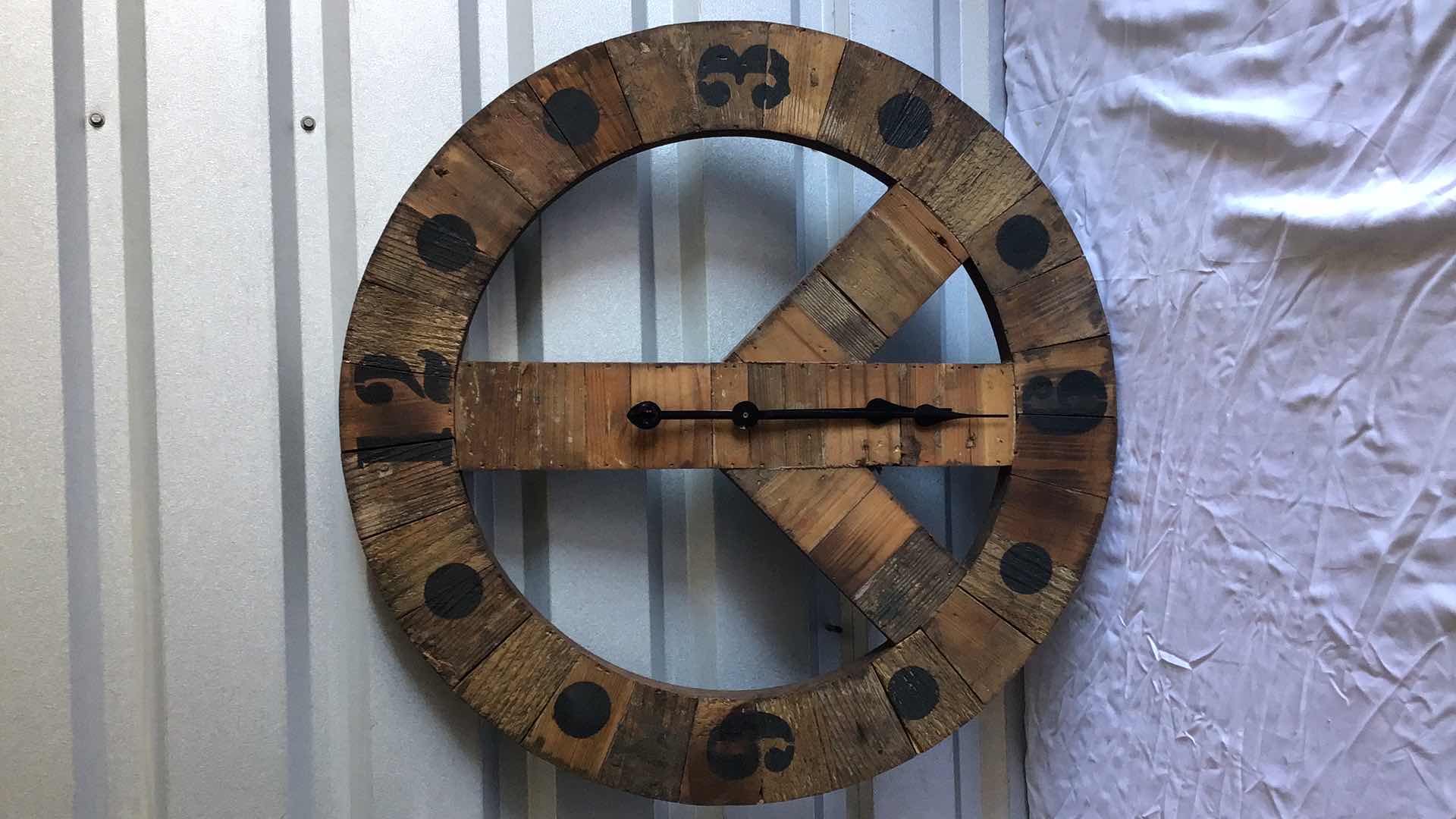 Photo 1 of WOODEN PEACE SIGN WALL CLOCK 26” DIAMETER