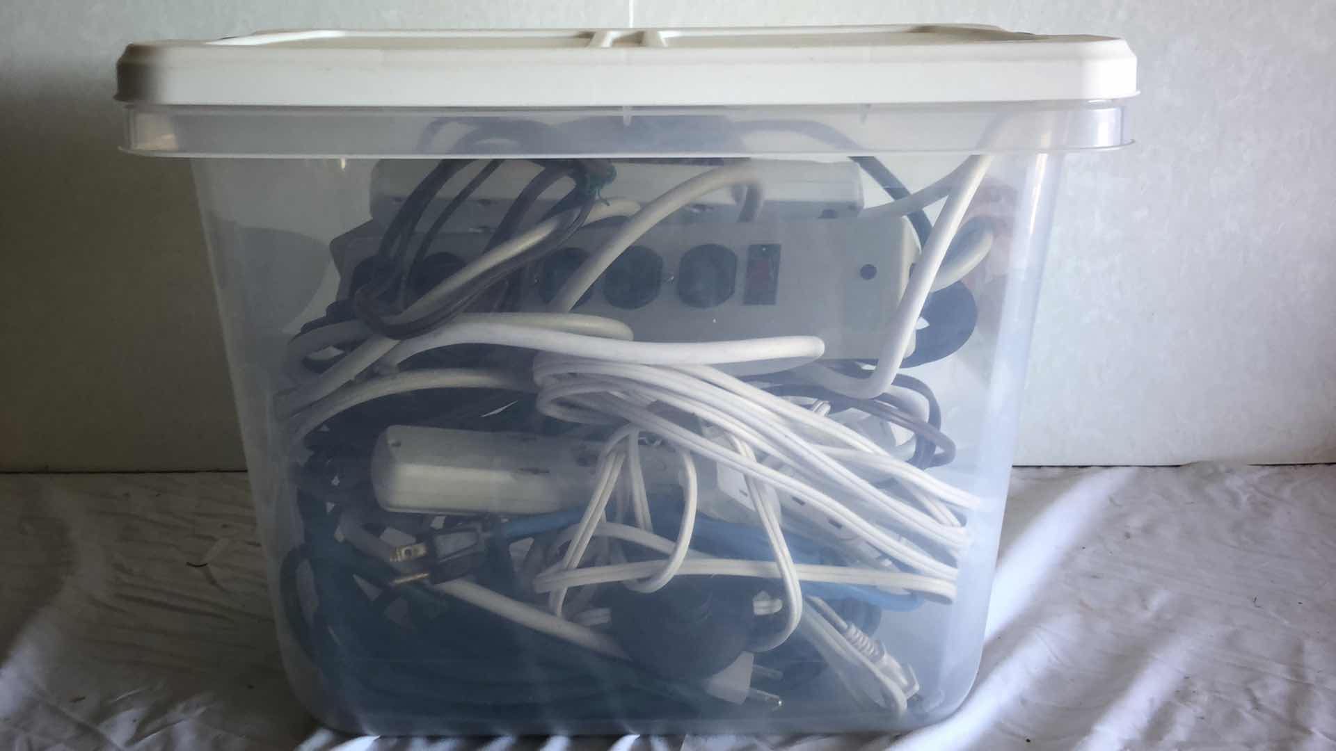 Photo 1 of BOX OF ASSORTED WORKING EXTENSION CABLES AND POWER JACKS