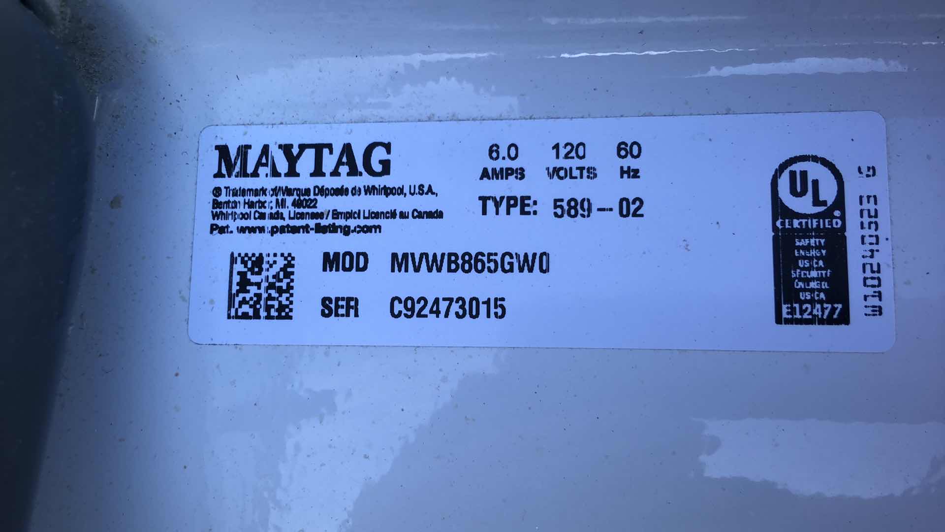 Photo 5 of MAYTAG WASHER C92473015