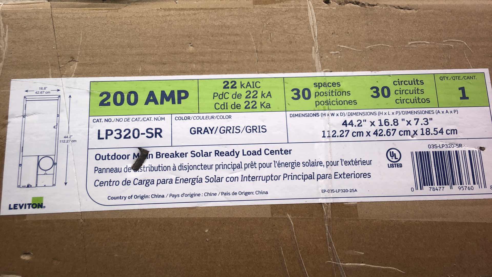 Photo 2 of NEW IN BOX LEVITON 30 SPACE OUTDOOR ALL-IN-ONE METER LOAD CENTER COMBO W. 200A MAIN CIRCUIT BREAKER, SOLAR READY (LP320-SR)