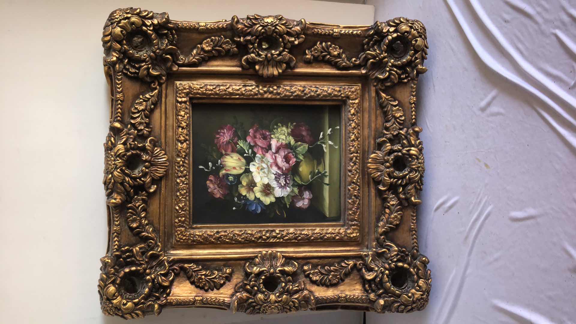 Photo 1 of PAINTING OF VASE OF FLOWERS IN ORNATE WOODEN FRAME 18” X 4” H19”