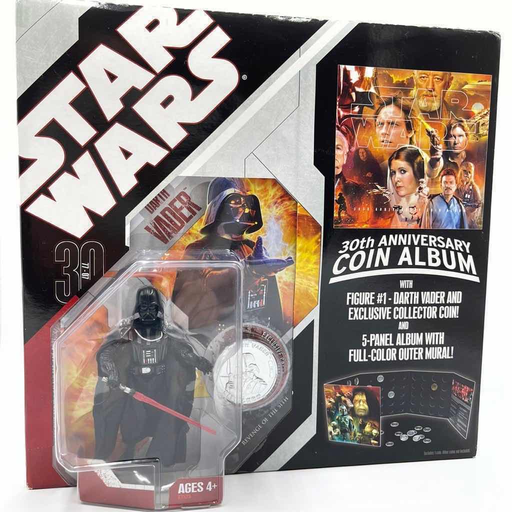 Photo 1 of NEW HASBRO STAR WARS 30TH ANNIVERSARY COIN ALBUM W DARTH VADAR & EXCLUSIVE COLLECTOR COIN & 5-PANEL ALBUM W FULL COLOR OUTER MURAL