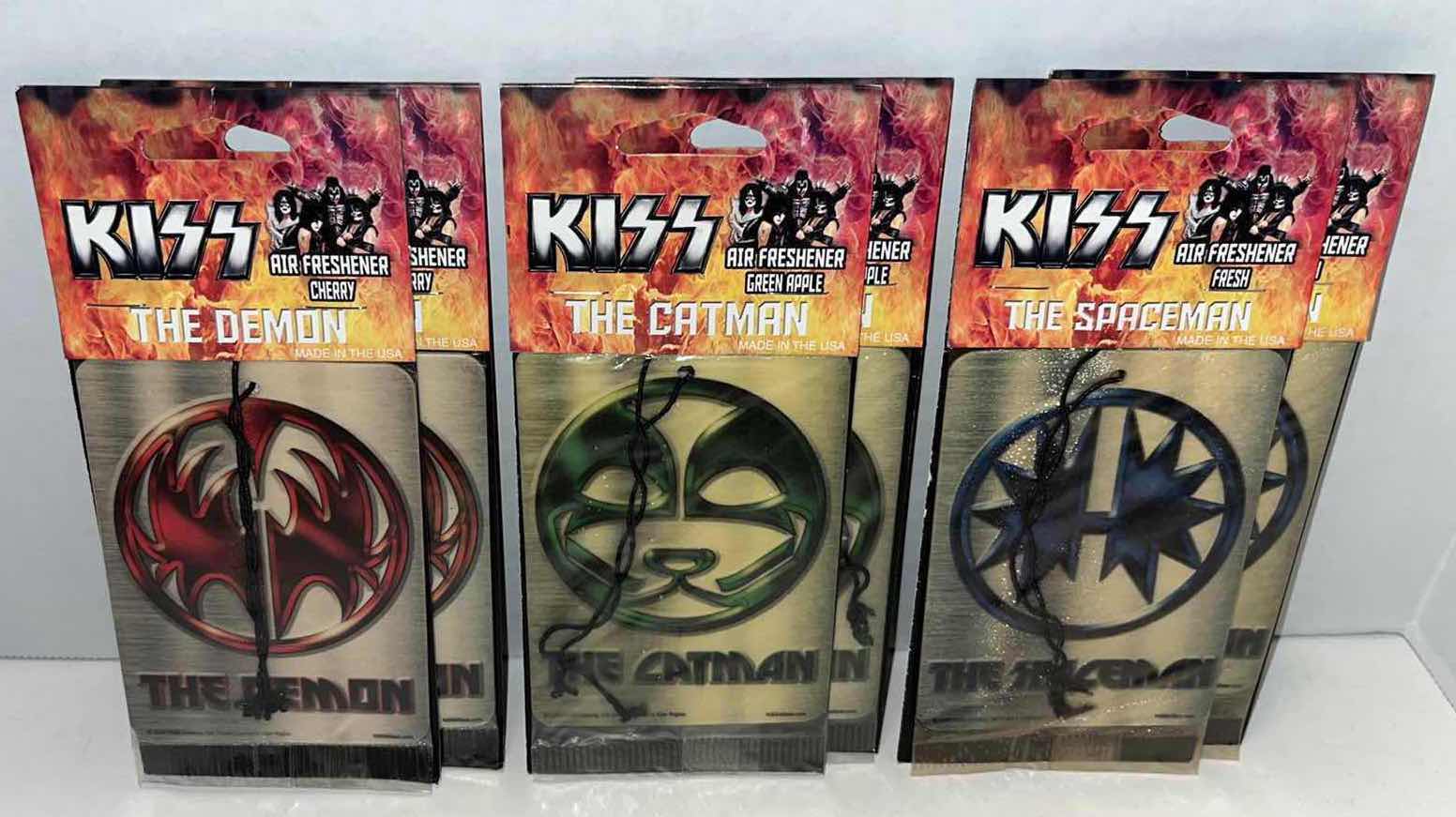 Photo 1 of NEW KISS4SALE.COM 6 PCS KISS AIR FRESHENERS, THE DEMON, THE CATMAN, THE SPACEMAN (CHERRY, GREEN APPLE & FRESH SCENT)