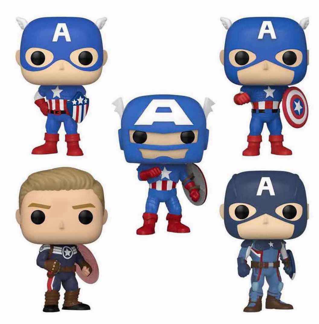 Photo 1 of NEW FUNKO POP! MARVEL YEAR OF THE SHIELD 5-PACK BOBBLEHEAD FIGURINES, CAPTAIN AMERICA: THROUGH THE AGES (AMAZON EXCLUSIVE)