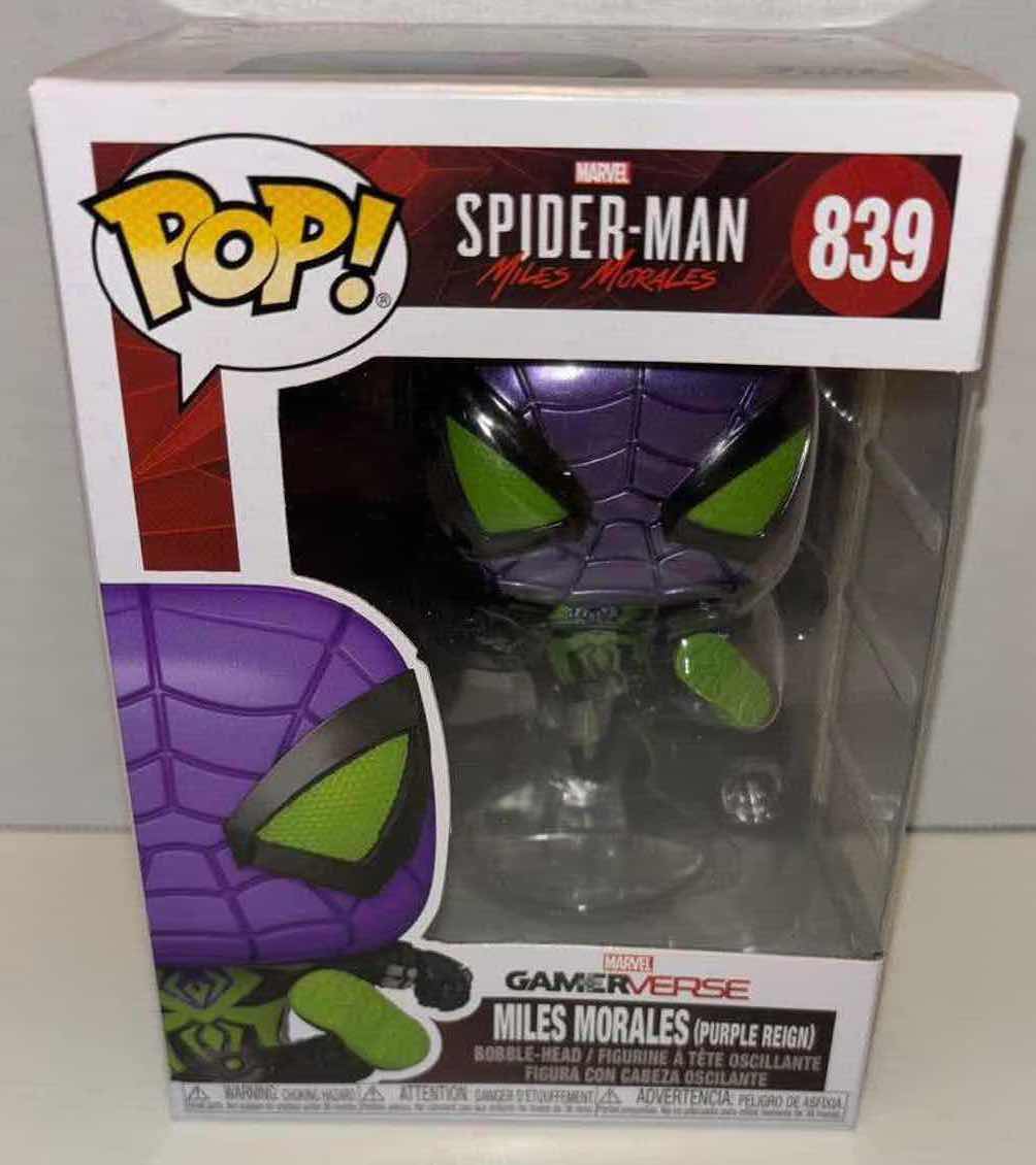 Photo 2 of NEW FUNKO POP! MARVEL SPIDER-MAN VINYL BOBBLEHEAD, GAMERVERSE #839 MILES MORALES (PURPLE REIGN)