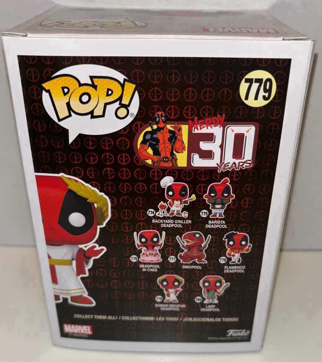 Photo 4 of NEW FUNKO POP! DEADPOOL VINYL BOBBLEHEAD, #779 30TH ANNIVERSARY ROMAN SENATOR DEADPOOL