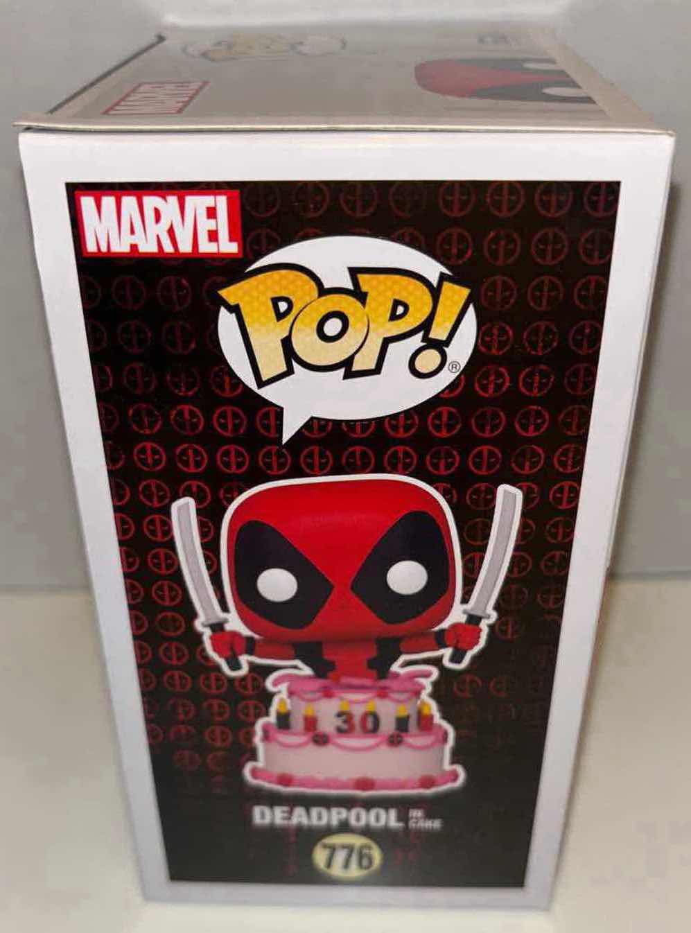 Photo 3 of NEW FUNKO POP! DEADPOOL VINYL BOBBLEHEAD, #776 30TH ANNIVERSARY DEADPOOL IN CAKE