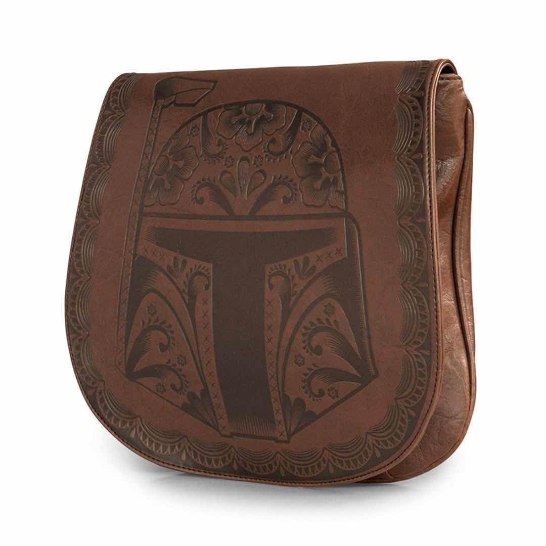 Photo 1 of LOUNGEFLY STAR WARS BOBA FETT BROWN FAUX LEATHER CROSSBODY BAG