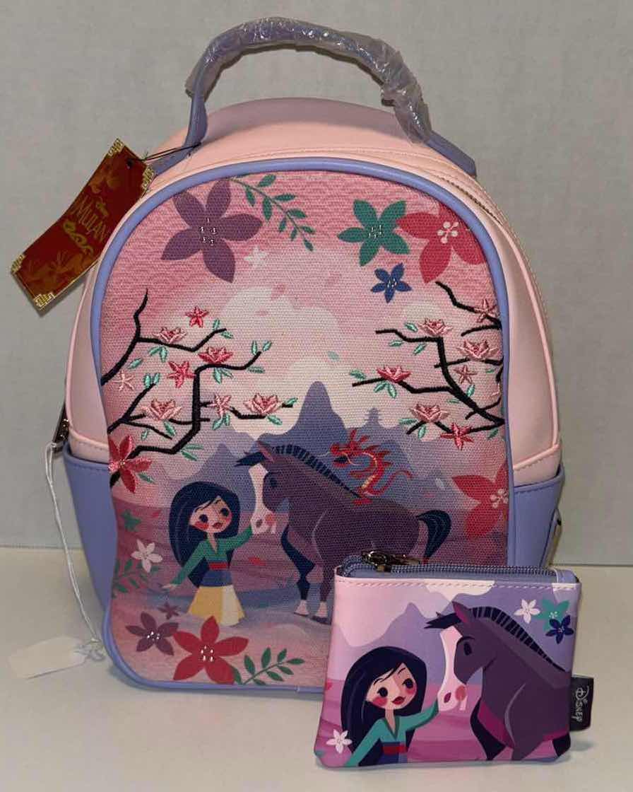 Photo 1 of NEW LOUNGEFLY DISNEY MULAN & FRIENDS MINI FAUX LEATHER/CANVAS BACKPACK & MATCHING COIN PURSE (BOXLUNCH EXCLUSIVE)