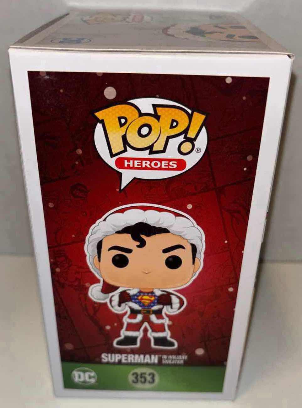 Photo 3 of NEW FUNKO POP! HEROES VINYL FIGURE,  DC SUPER HEROES #353 SUPERMAN IN HOLIDAY SWEATER