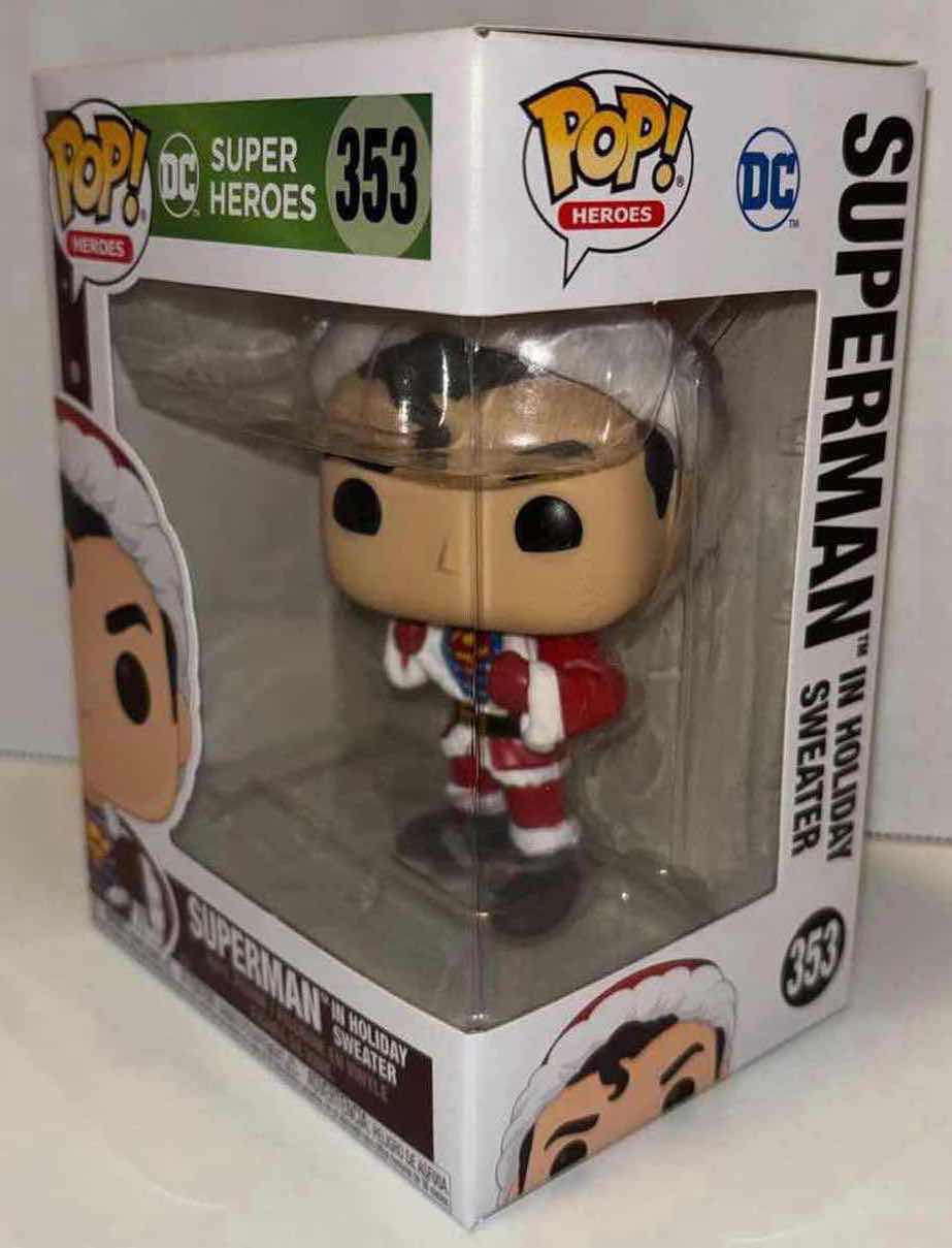 Photo 2 of NEW FUNKO POP! HEROES VINYL FIGURE,  DC SUPER HEROES #353 SUPERMAN IN HOLIDAY SWEATER