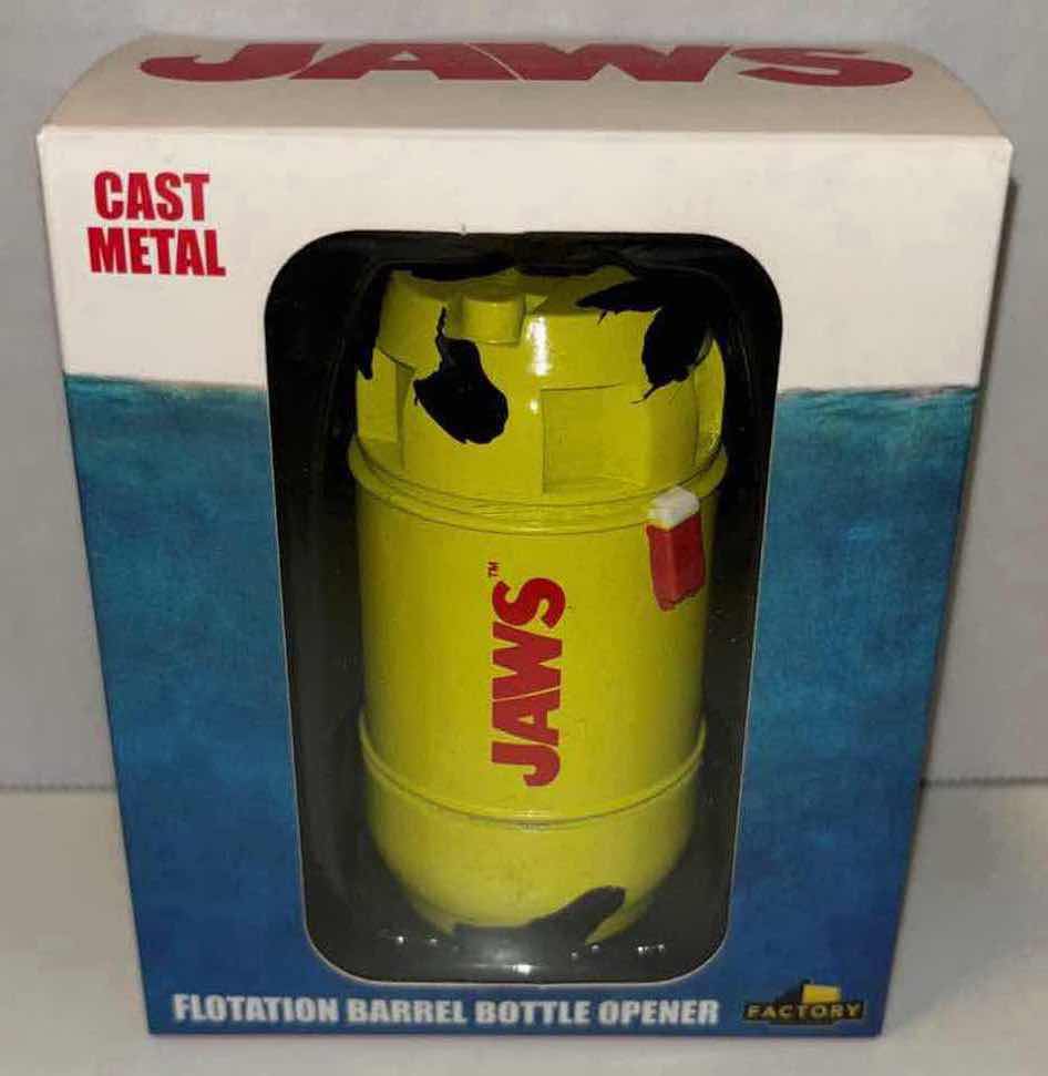 Photo 1 of NEW FACTORY ENTERTAINMENT JAWS CAST METAL FLOTATION BARREL BOTTLE OPENER