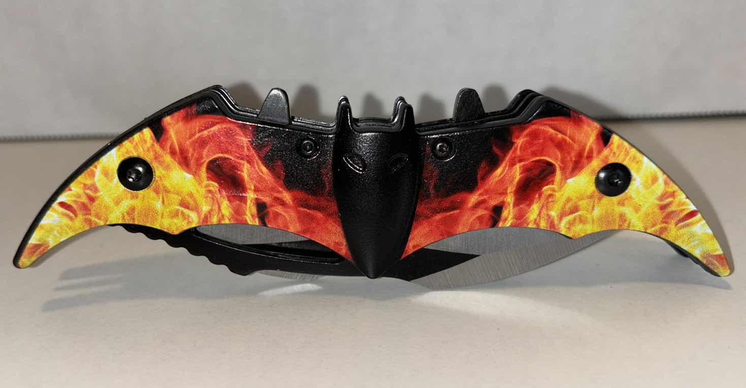 Photo 2 of NEW BATMAN 12” DUAL BLADE SPRING ASSISTED FOLDING POCKET KNIFE- “FIRE” STYLE