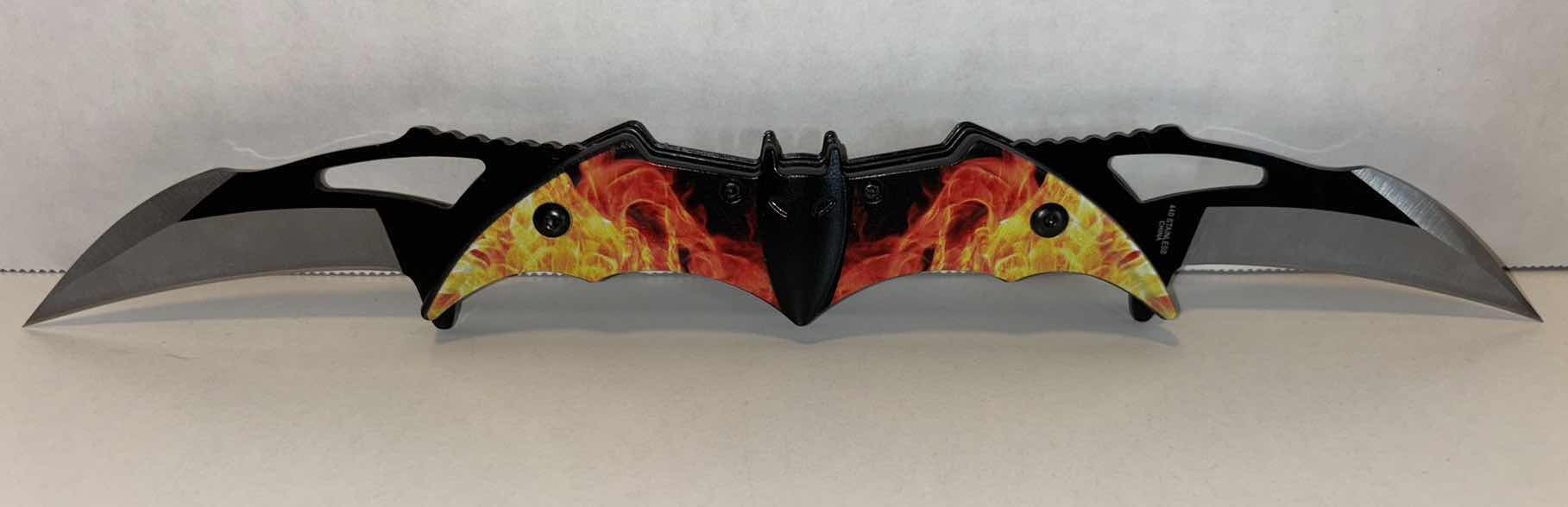 Photo 1 of NEW BATMAN 12” DUAL BLADE SPRING ASSISTED FOLDING POCKET KNIFE- “FIRE” STYLE