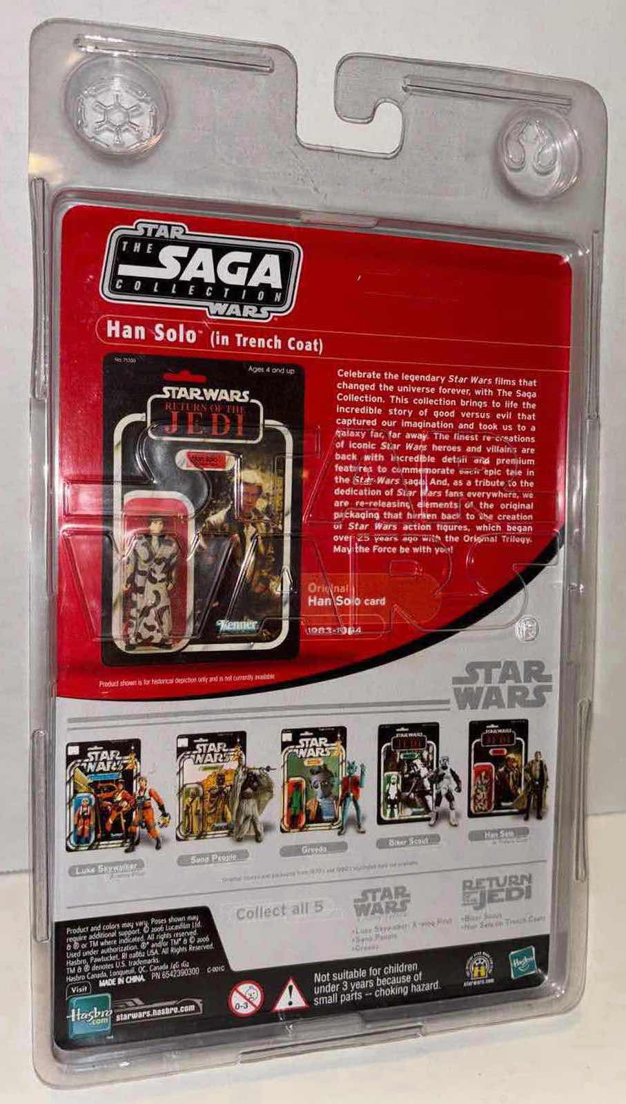 Photo 3 of NEW HASBRO 2006 STAR WARS THE SAGA COLLECTION ACTION FIGURE & ACCESSORIES, RETURN OF THE JEDI “HAN SOLO (IN TRENCH COAT)” IN CLEAR CLAMSHELL CASE