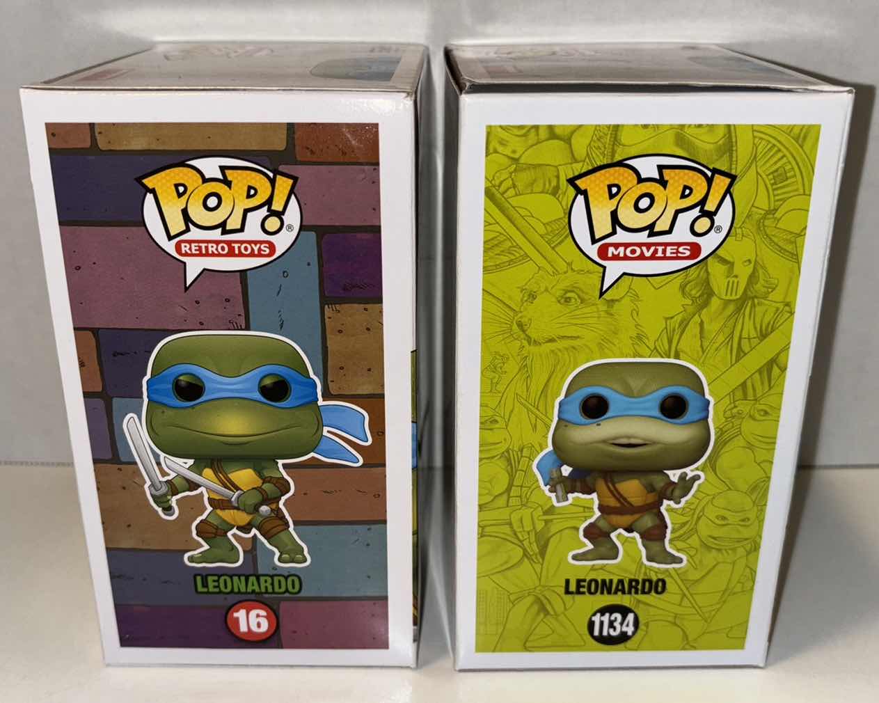 Photo 2 of NEW FUNKO POP! VINYL FIGURE, 2-PACK TEENAGE MUTANT NINJA TURTLES RETRO TOYS #16 LEONARDO & MOVIES #1134 LEONARDO