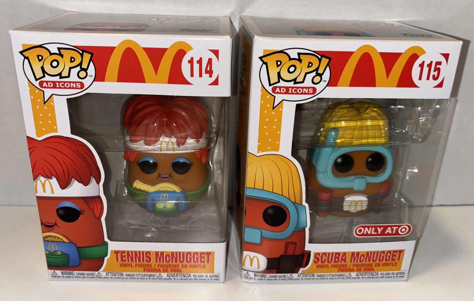 Photo 1 of NEW FUNKO POP! AD ICONS VINYL FIGURE, 2-PACK #114 TENNIS MCNUGGET & TARGET EXCLUSIVE #115 SCUBA MCNUGGET