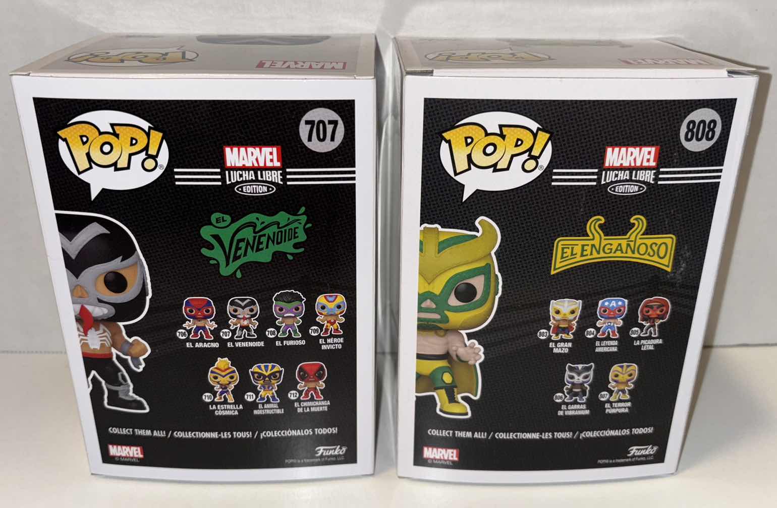 Photo 4 of NEW FUNKO POP! BOBBLEHEAD-HEAD VINYL FIGURE, 2-PACK MARVEL LUCHA LIBRE EDITION #707 EL VENENOIDE & #808 EL ENGANOSO