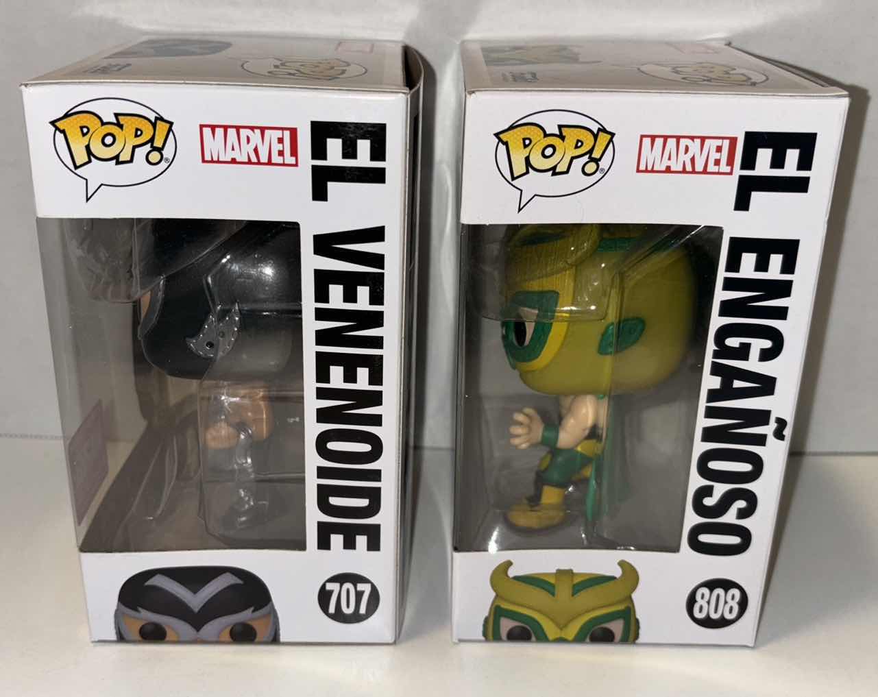 Photo 3 of NEW FUNKO POP! BOBBLEHEAD-HEAD VINYL FIGURE, 2-PACK MARVEL LUCHA LIBRE EDITION #707 EL VENENOIDE & #808 EL ENGANOSO