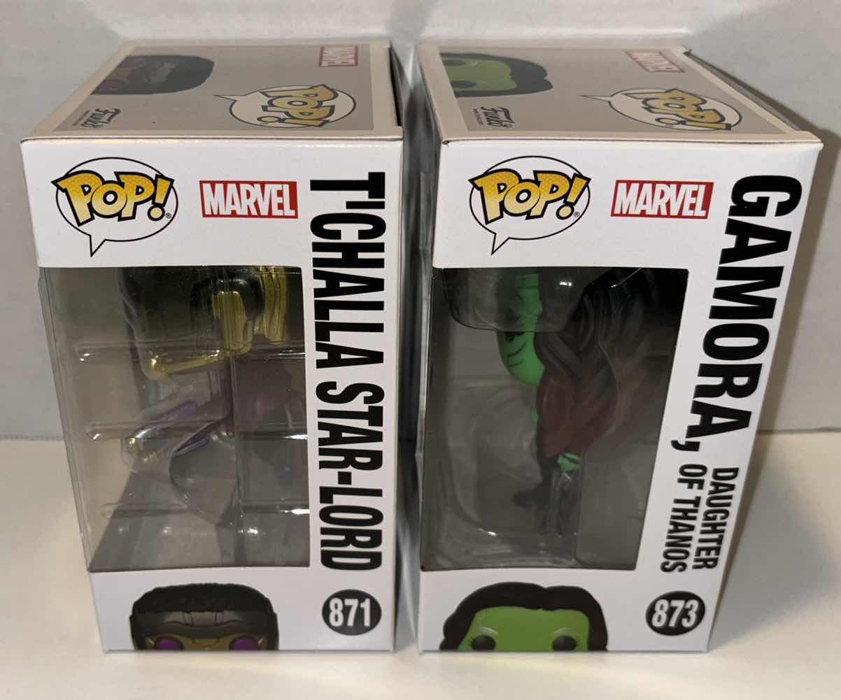 Photo 3 of NEW FUNKO POP! BOBBLE-HEAD VINYL FIGURE, 2-PACK MARVEL STUDIOS WHAT IF…? #871 T’CHALLA STAR-LORD & #873 GAMORA DAUGHTER OF THANOS