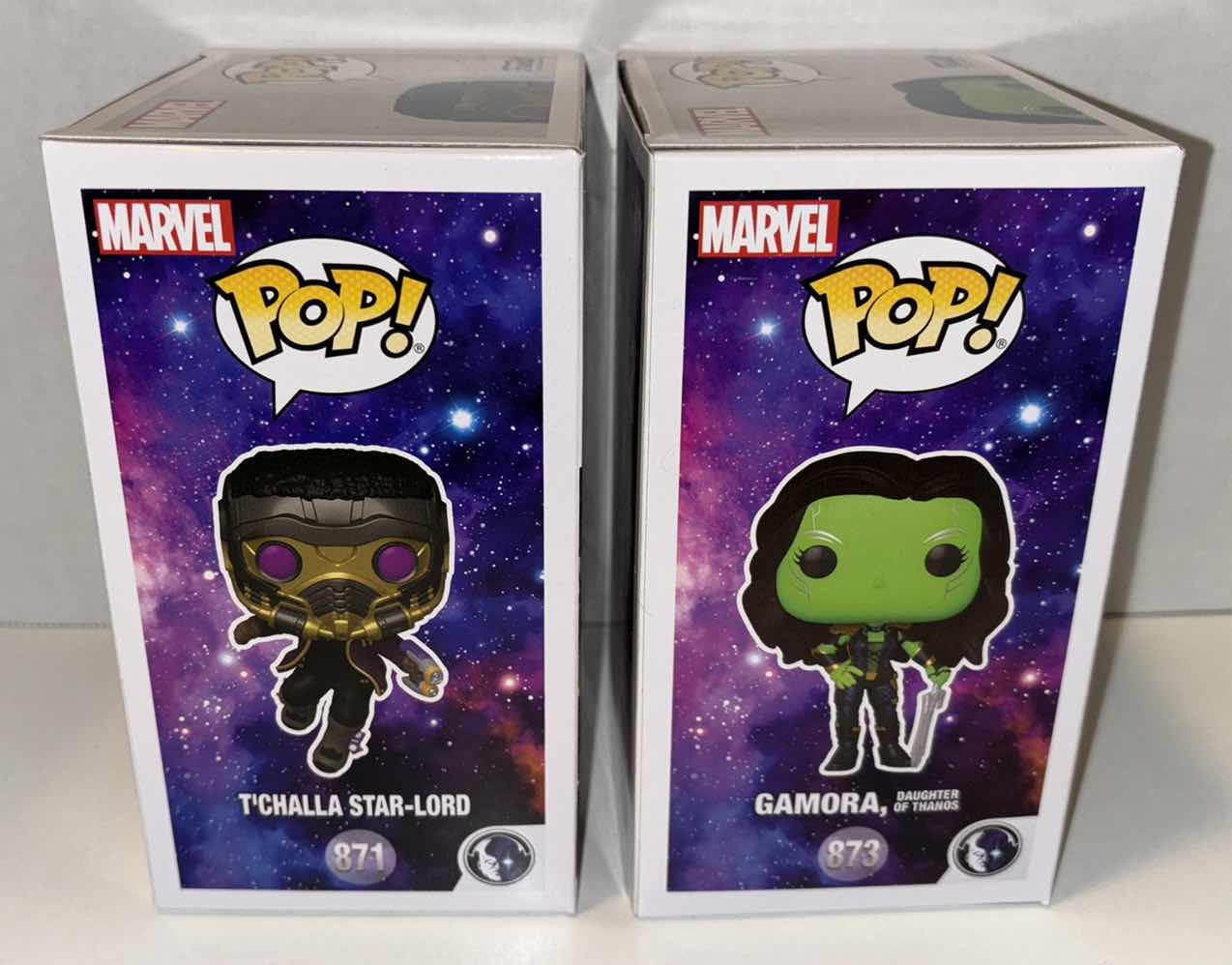 Photo 2 of NEW FUNKO POP! BOBBLE-HEAD VINYL FIGURE, 2-PACK MARVEL STUDIOS WHAT IF…? #871 T’CHALLA STAR-LORD & #873 GAMORA DAUGHTER OF THANOS
