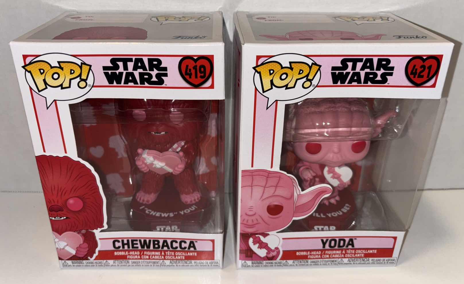 Photo 1 of NEW FUNKO POP! STAR WARS BOBBLEHEAD-HEAD VINYL FIGURE, 2-PACK #419 VALENTINES CHEWBACCA & #421 VALENTINES YODA