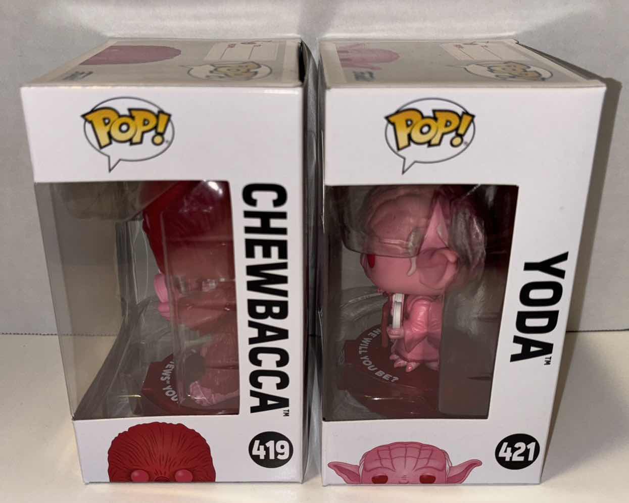 Photo 3 of NEW FUNKO POP! STAR WARS BOBBLEHEAD-HEAD VINYL FIGURE, 2-PACK #419 VALENTINES CHEWBACCA & #421 VALENTINES YODA