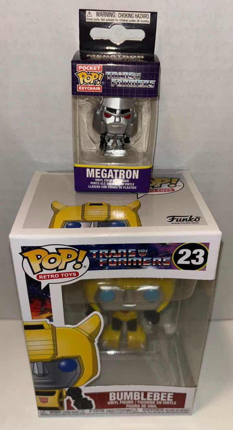 Photo 1 of NEW FUNKO POP! RETRO TOYS VINYL FIGURE, 2-PACK TRANSFORMERS #23 BUMBLEBEE & POCKET POP! KEYCHAIN “MEGATRON”