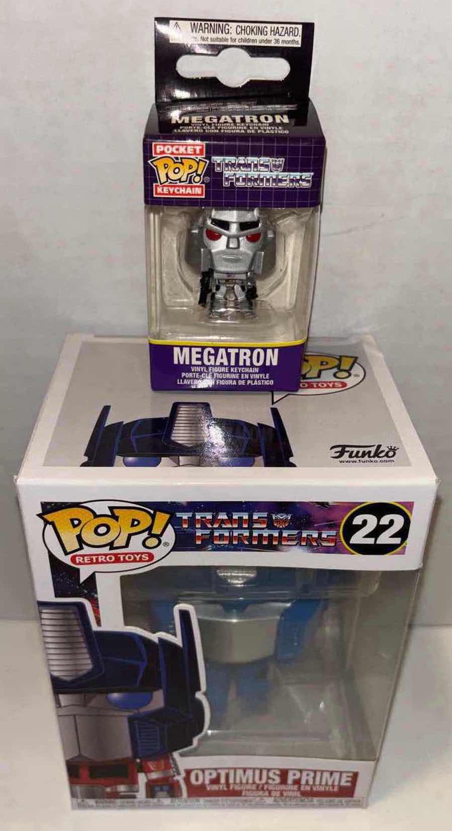 Photo 1 of NEW FUNKO POP! RETRO TOYS VINYL FIGURE, 2-PACK TRANSFORMERS #22 OPTIMUS PRIME & POCKET POP! KEYCHAIN “MEGATRON”