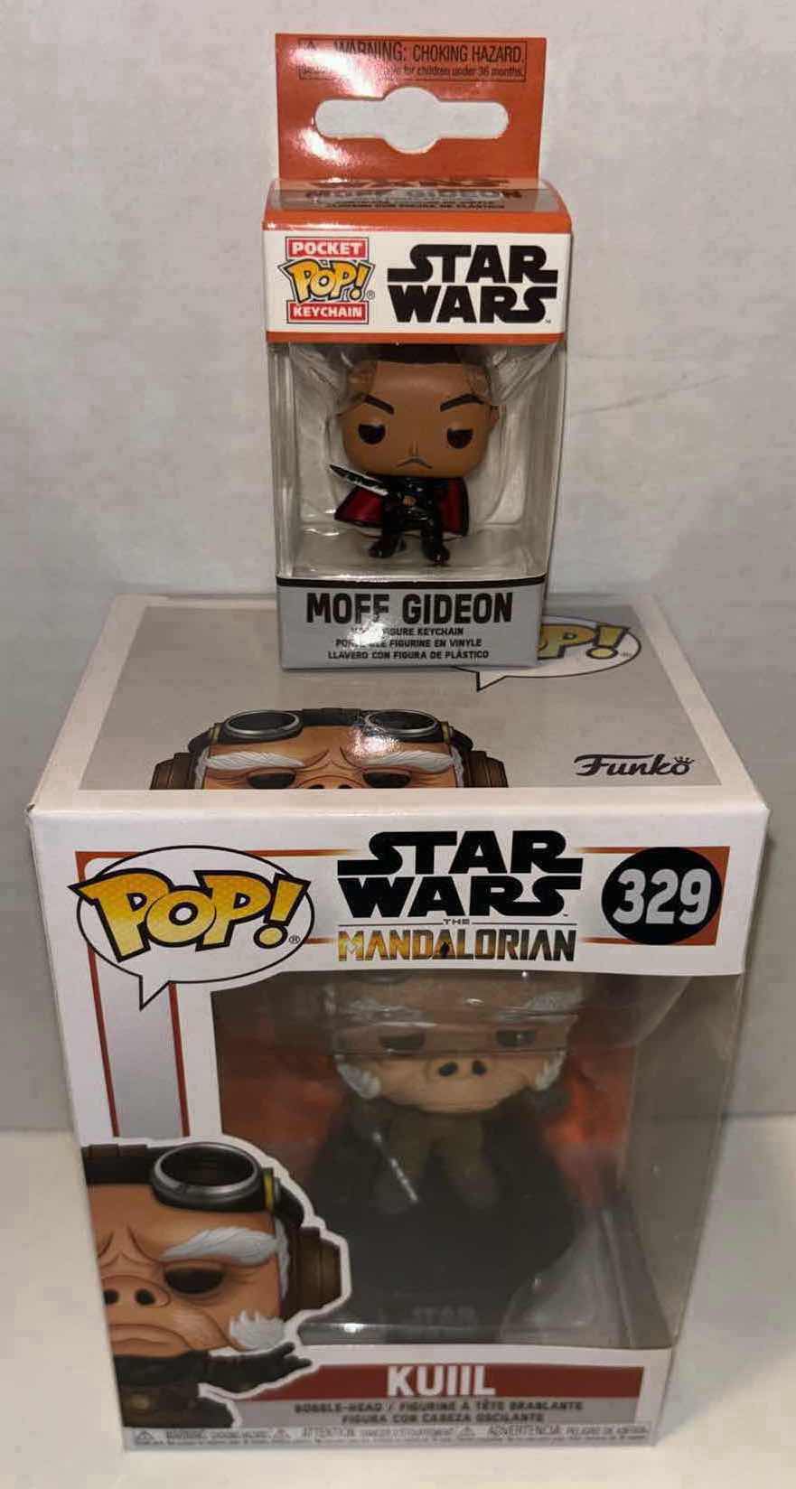 Photo 1 of NEW FUNKO POP! STAR WARS THE MANDALORIAN BOBBLE-HEAD VINYL FIGURE, 2-PACK #329 KUIIL & POCKET POP! KEYCHAIN “MOFF GIDEON”