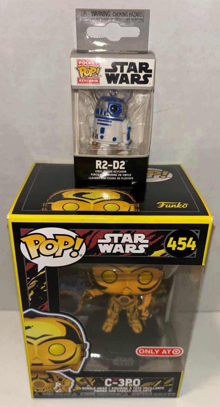 Photo 1 of NEW FUNKO POP! STAR WARS BOBBLEHEAD-HEAD VINYL FIGURE, 2-PACK #454 “C-3PO” TARGET EXCLUSIVE & FUNKO POCKET POP! KEYCHAIN “R2-D2”