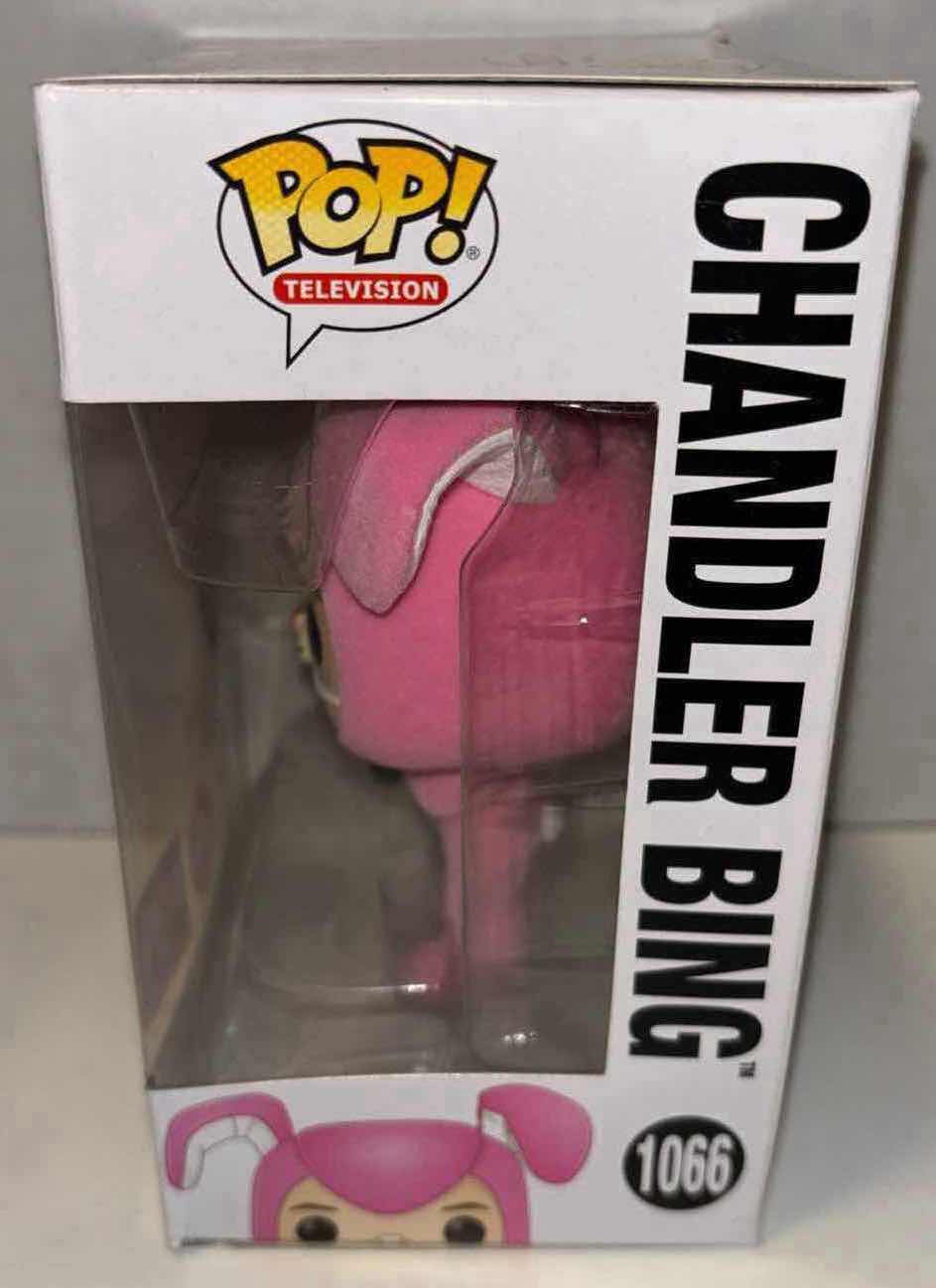 Photo 4 of NEW FUNKO POP! TELEVISION FRIENDS 2021 TARGET CON LIMITED EDITION EXCLUSIVE FLOCKED VINYL FIGURE, #1066 CHANDLER BING