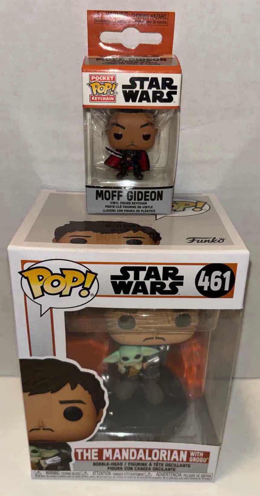 Photo 1 of NEW FUNKO POP! STAR WARS 2-PACK, #461 “THE MANDALORIAN W GROGU” BOBBLE-HEAD FIGURE & “MOFF GIDEON” POCKET POP! KEYCHAIN